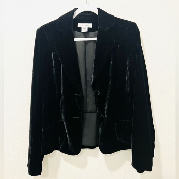 NINE WEST BLACK VELOUR BLAZER SIZE 8 - Picture 2 of 6
